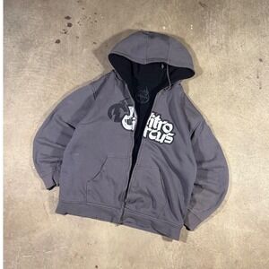 Nitro Circus Mens Full Zip Thermal Lined Canvas Hoodie Jacket Gray XL Graphic